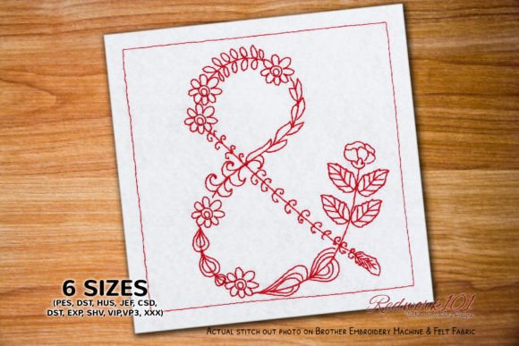 Ampersand with Rose Bluework Embroidery