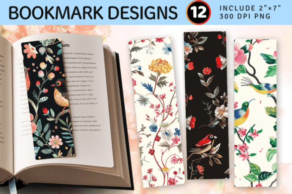 Floral Birds Embroidery PNG Bookmark Design