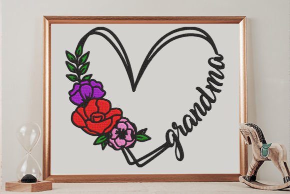 Grandma Sign & Floral Doodle Heart