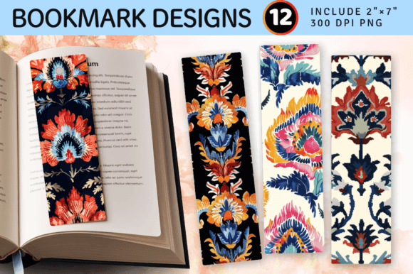 Ikat Embroidery Floral PNG Bookmark Desi