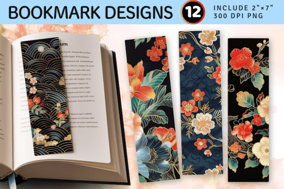 Japanese Floral Embroidery PNG Bookmark