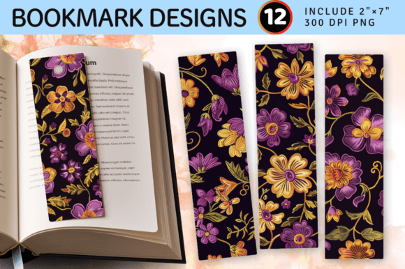 Purple Yellow Floral Embroidery PNG Book